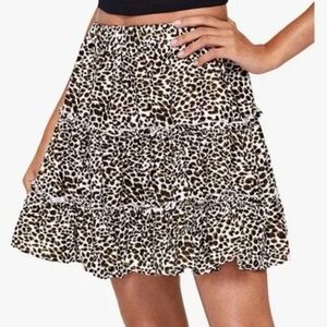 Shein Leopard Cheetah Tiered Prairie Mini Skirt Brown Cream S